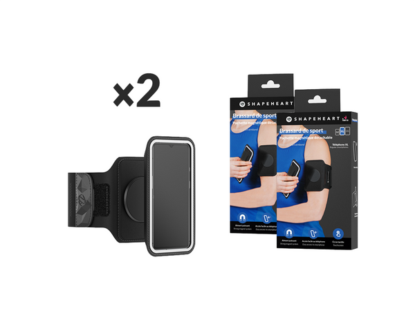 Pack da 2 bracciali sportivi Shapeheart, compatibili con tutti gli smartphone grazie alla loro custodia magnetica universale.
