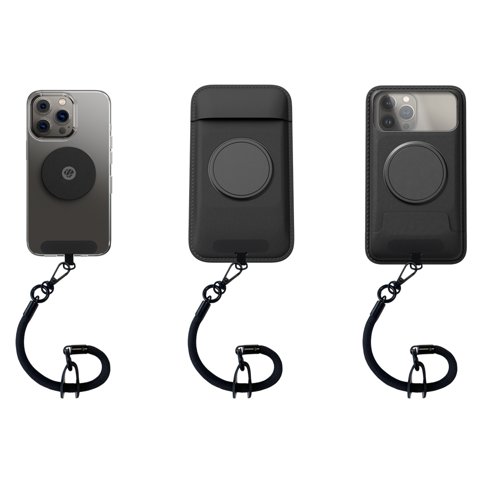 Telefono fissato con cordino Shapeheart, compatibile con pochette magnetica, pochette fotocamera e piastra in metallo