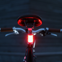 Vista posteriore della bici equipaggiata con la luce LED Shapeheart, montaggio facile e visibilità a 300°