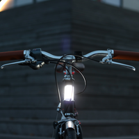 Vista frontale della bici con luce anteriore Shapeheart, fissaggio magnetico e potente illuminazione a 300°