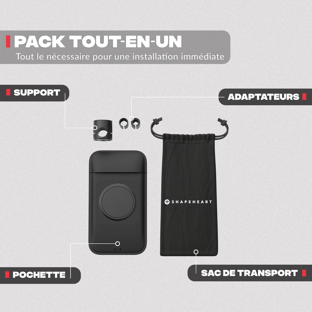 Contenu du pack – Support téléphone rétroviseur de scooter et moto Shapeheart