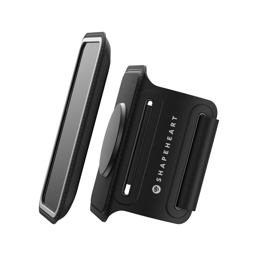 Fascia da braccio magnetica Shapeheart con tasca rimovibile per smartphone, ideale per lo sport.