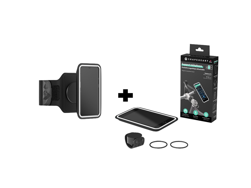 Pack Shapeheart con supporto bici magnetico e fascia da corsa, compatibile con tutti i tipi di smartphone.