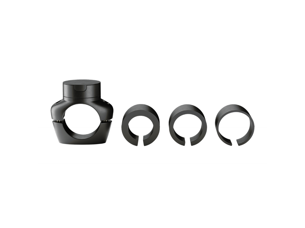 Base del supporto PRO BOOST e i suoi diversi adattatori, compatibile con manubri da 22 a 32 mm di diametro